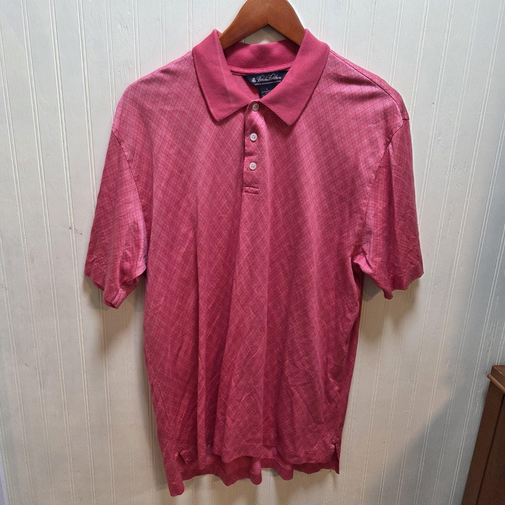 Brooks Brothers Polo Shirt Mens L Pink Argyle Double Mercerized Cotton Knit Top - Picture 2 of 6